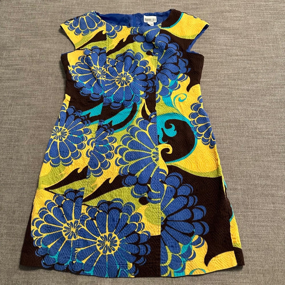 Robbie Bee Floral Shift Dress Womens 16 Multicolor Retro Mod Cap Sleeve Dress